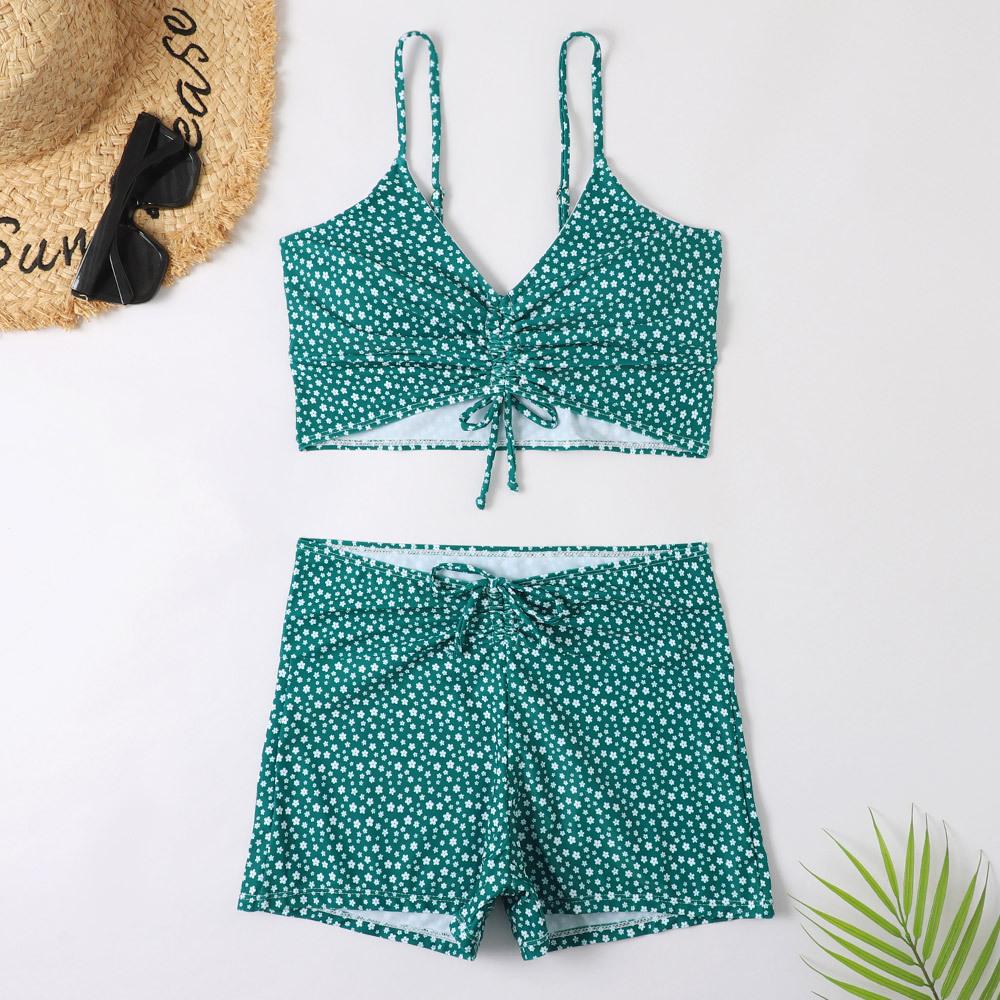 High Waist Bikini Badeanzug Damen Push Up Bikini Floral Badeanzug Print Bikini Boxers Bademode Badehose Badeanzug M grün