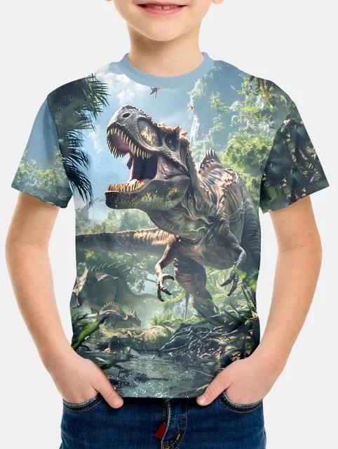 Kinder Jungen T-Shirt Cool Jurassic World Dinosaurier T-Shirt Jungen Kleidung Sommer Kurzarm T-Shirts Kinder Kleidung Mädchen Tops 130
