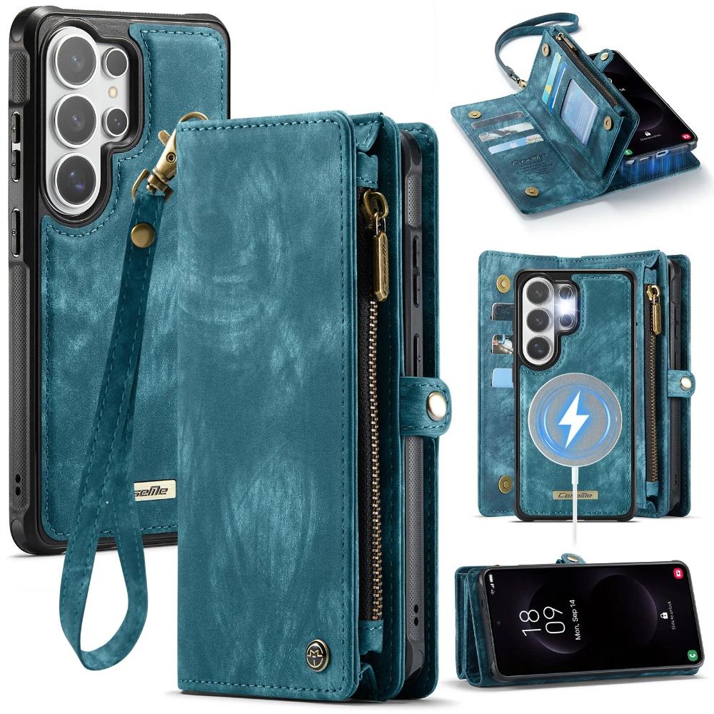 Abnehmbare magnetische Lederhülle für Samsung Galaxy S26 Ultra S25 Edge S24 Plus S23 FE S22 S21 S20 Note20 Kartenfach Geldbörsen-Cover Galaxy S25 Edge blau