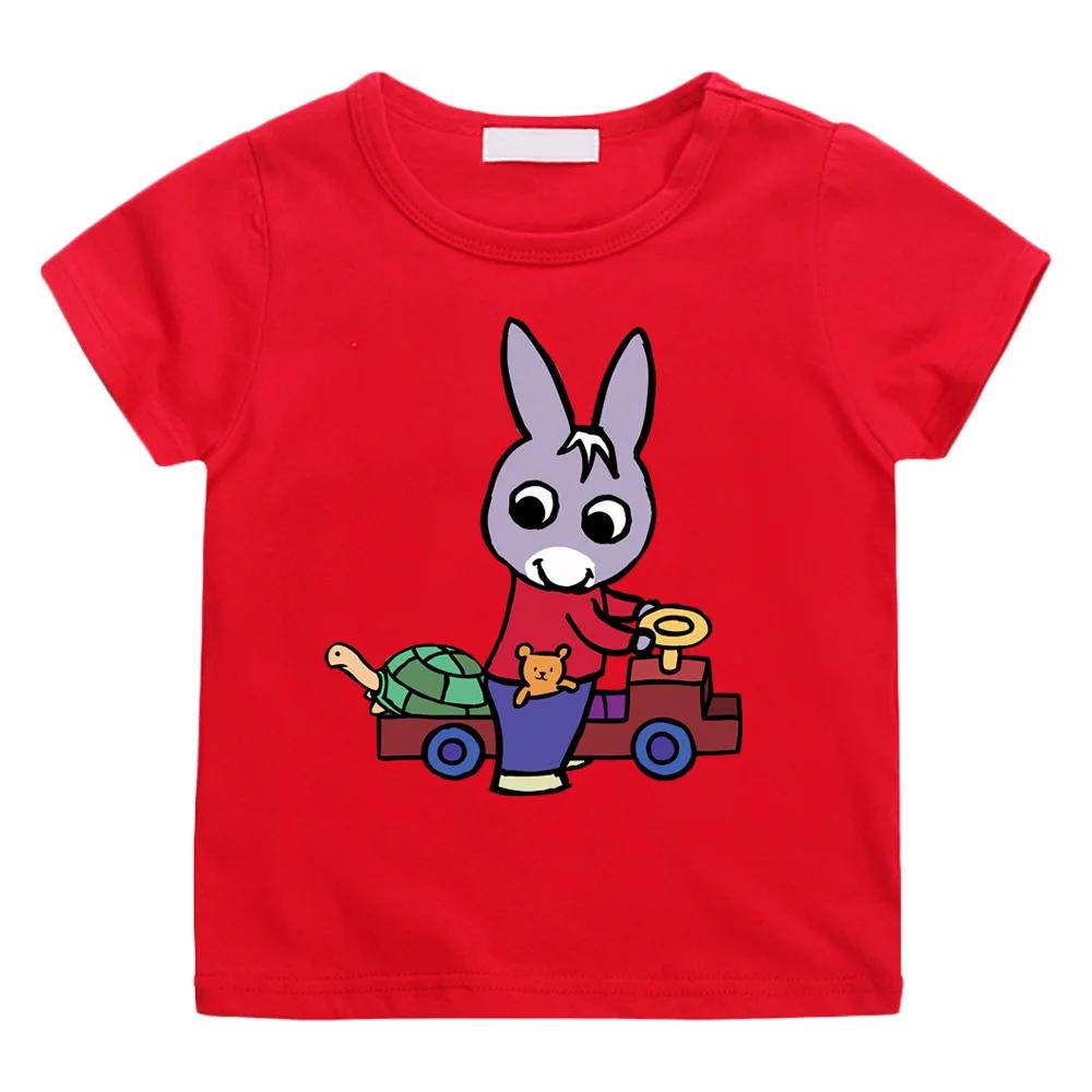 Lane Trotro 100% Baumwolle Cartoon T-Shirt Jungen Mädchen T-Shirt Sommer T-Shirts Bequem Hohe Qualität Rundhals Tops Kinderkleidung 130 rot