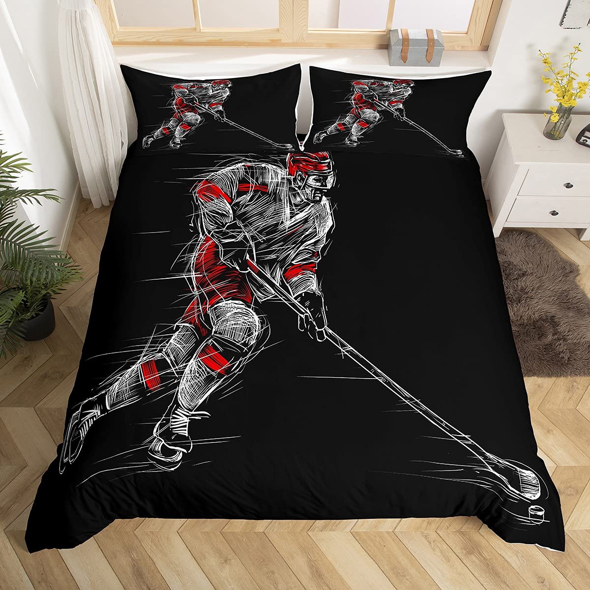 Eishockey Bettbezug Twin Hockey Sport Spieler Bettwäsche Set Winter Extreme Sport Spiel Bettbezug Set Sport Arena Bettwäsche EU single(135x200cm)