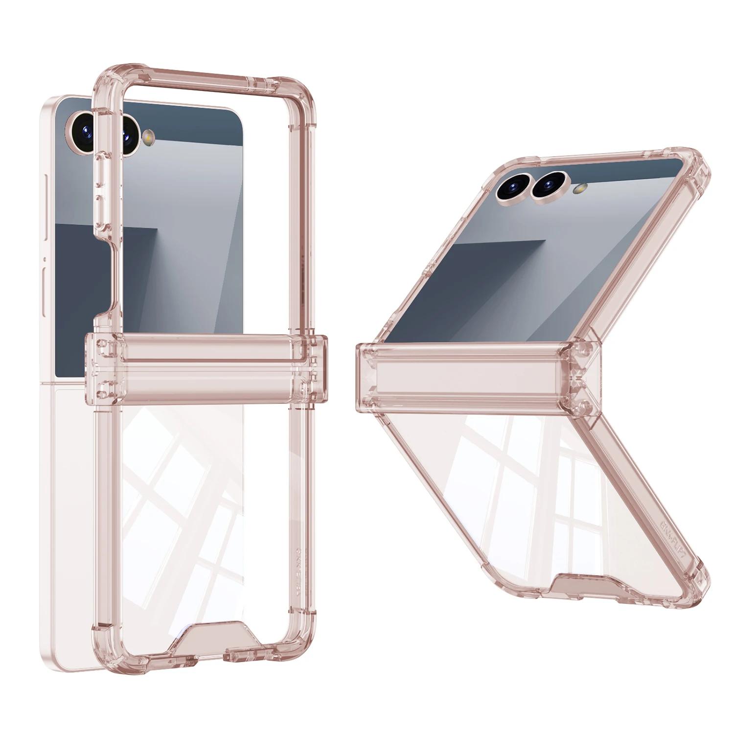 Für Samsung Galaxy Z Flip 8 Hülle Bunt Transparent Silikon Klappscharnier Vier Ecken Anti-Drop Schutz Hartschalen-Zubehör Galaxy Z Flip 8 rosa