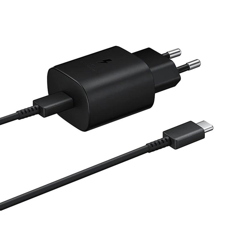 Ladegerät 25W EU/US-Netzteil für Samsung Galaxy S22 S23 S21 S20 A72 A53 A33 A52 A32 F52 Typ-C-Kabel Superschnell für Samsung Galaxy S10 S9 S8 Black With Cable