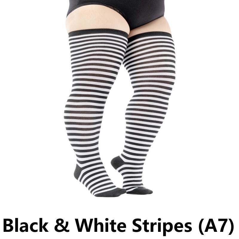 Elastische Overknee-Socken in Übergröße, übergroße, oberschenkelhohe Socken, lange Socken, XXXL, Damensocken, Beinwärmer Black & White Stripes (A7)