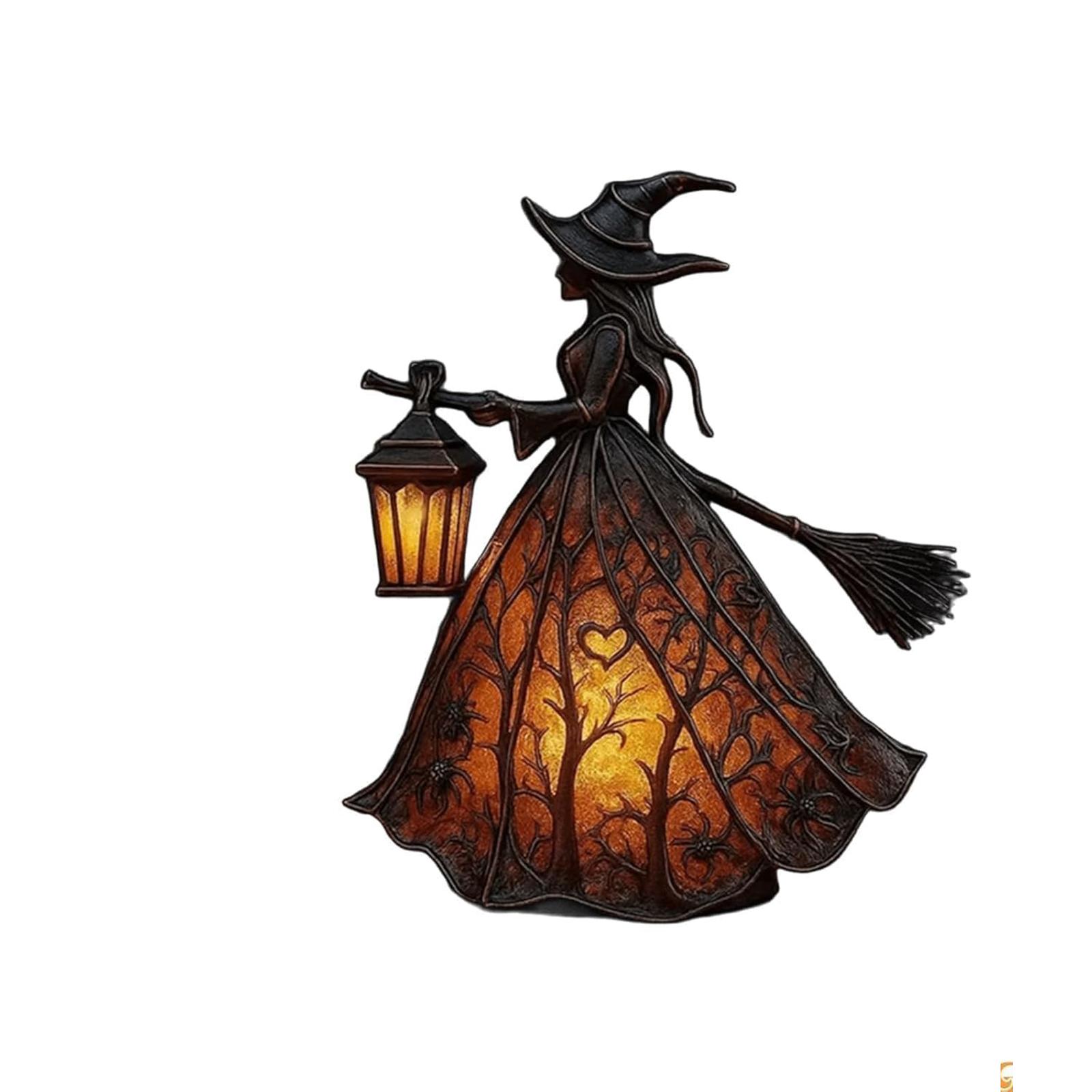 Halloween Hexenlampe, Buntglas Gotischer Hexenhut LED-Lampe, Gruseliges Dekoratives Stehendes Nachtlicht, Einzigartige Halloween-Party Beleuchtungsdekorationen Innen One Size black