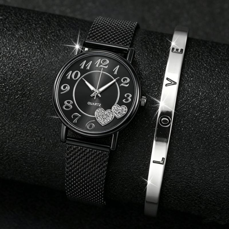 Einfache Damen-Mode-Quarzuhr, Mesh-Edelstahl-Armband, lässige Damen-Armbanduhren silber schwarz