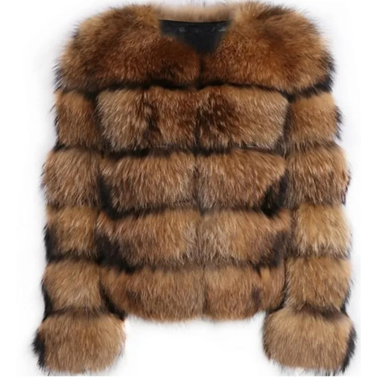 VAYLA Damen Jacke aus Kunstwaschbärfell Herbst Winter Kunstfell Fuchs Mäntel Kurzer Mantel Jacken Pelzige Oberbekleidung Elegante Dicke Warme Mäntel L black