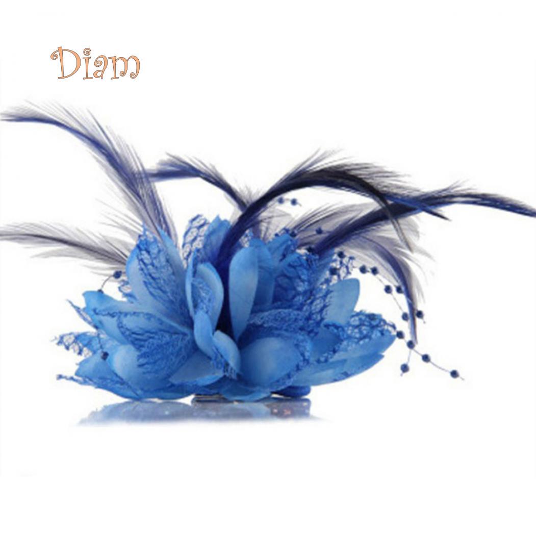 Tenfyer Damen Blumen-Feder-Corsage-Haarband, Haarspange, Kopfbedeckung, Party-Dekoration, Geschenk blau