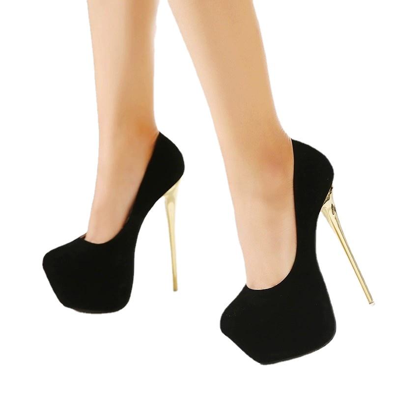 Mode Schuhe Frau 2024 Trend Sexy Pumps Hochzeit frauen Fetisch Schuhe Prägnante Frau Pumps High Heels Stripper Flock Pumps 16 cm Herbst 39 schwarz