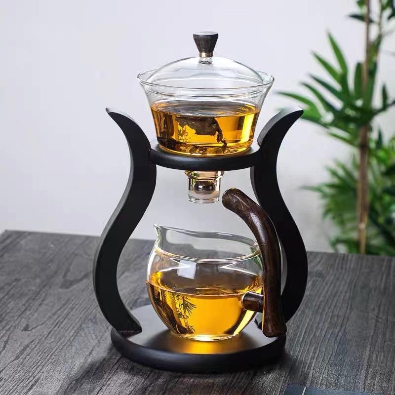 Kung Fu Glas Tee-Set Halbautomatische Tropf Mit Infuser Glas Teekanne Set Magnetische Schalter Teekanne Teetasse Set Geburtstag Geschenke reinfarbig