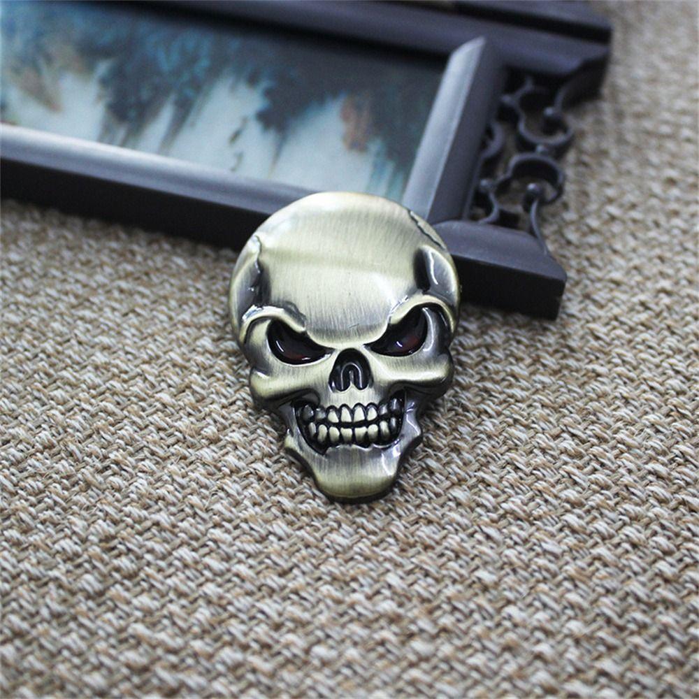 Totenkopf Skelett 3D Metall Totenkopf Autoaufkleber 3D Metall 3D Metall Totenkopf Emblem Abzeichen Motorrad Bronze