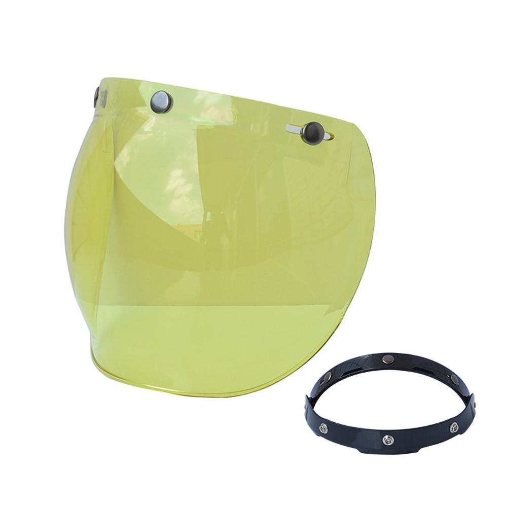 Helm-Blasenvisier, Motorradhelm-Windschutzscheibenlinse mit Klapphalterung für 3-Snap-Open-Face-Helme gelb