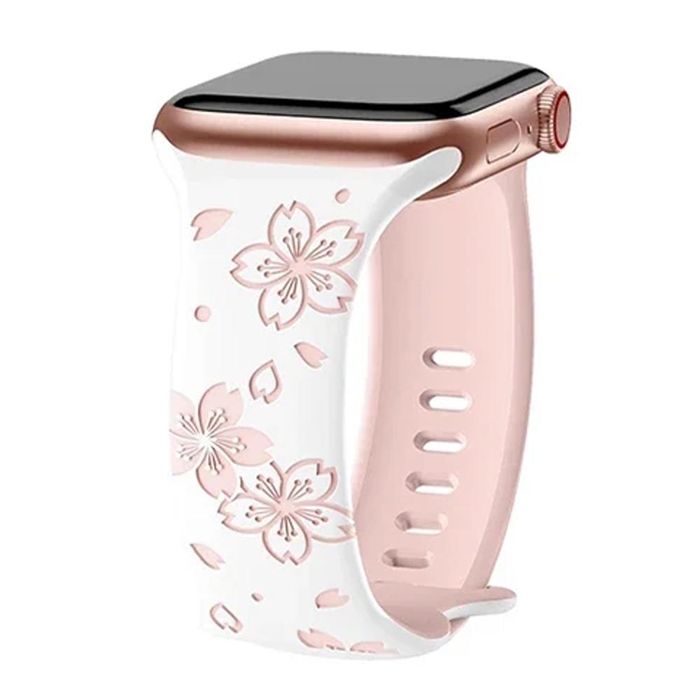 Weiches Silikon-Loop-Armband für Apple Watch Ultra2 49 mm 41 mm 42 mm 44 mm 45 mm 40 mm 38 mm Armband für Iwatch Serie 6 5 4 Se 7 8 9 Armband mit Blumengravur For Ultra1/2 49mm rosa