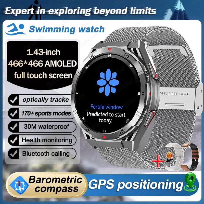 2025 Neue GPS Smartwatch Herren Bluetooth Anruf 100+Sport GPS Track Uhren Sprachassistent Wasserdichte Smartwatch Für Android IOS Mesh Belt 2A silber