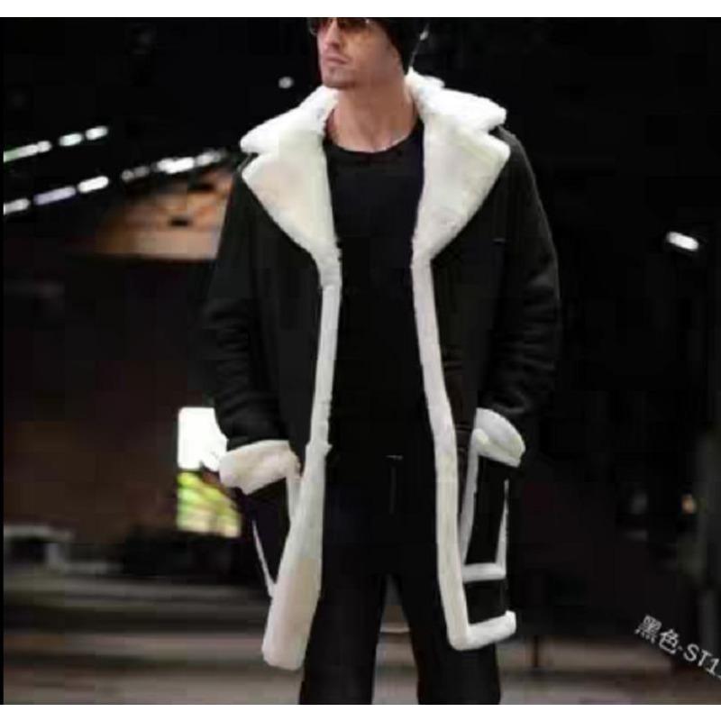 Herren Pelz Einteiler Mantel, Imitationspelzmantel, Verdickte Lange Jacke 5XL schwarz