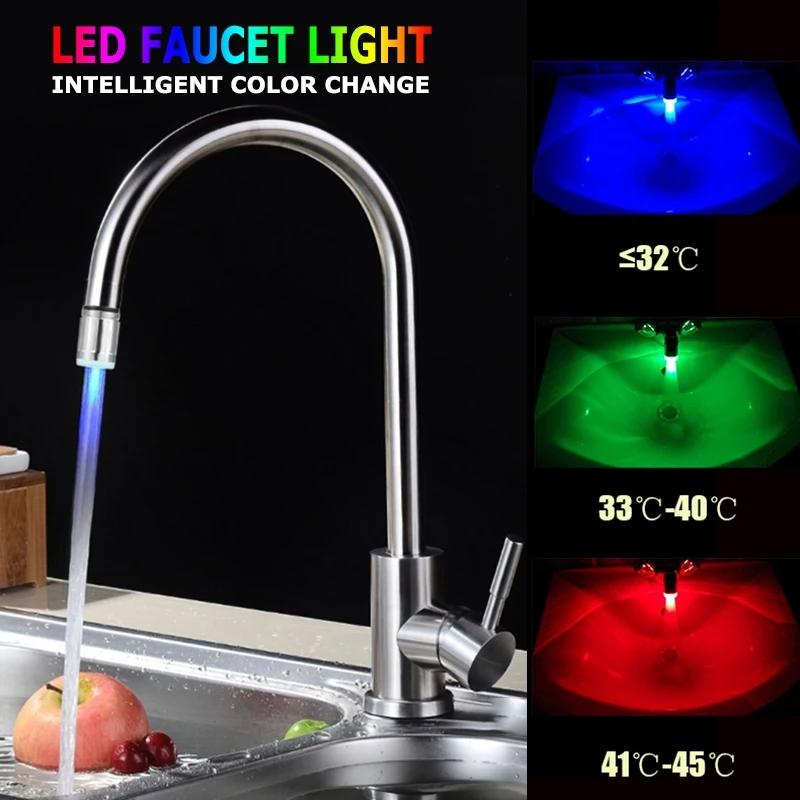 Temperaturempfindlicher LED-Wasserhahn-Strahlregler für die Küche, Wasserhahn-Düse, Dusche, Badezimmer, leuchtendes Wasserspar-Wasserhahn-Set, 3 Farben (as the picture,temperature sensing)