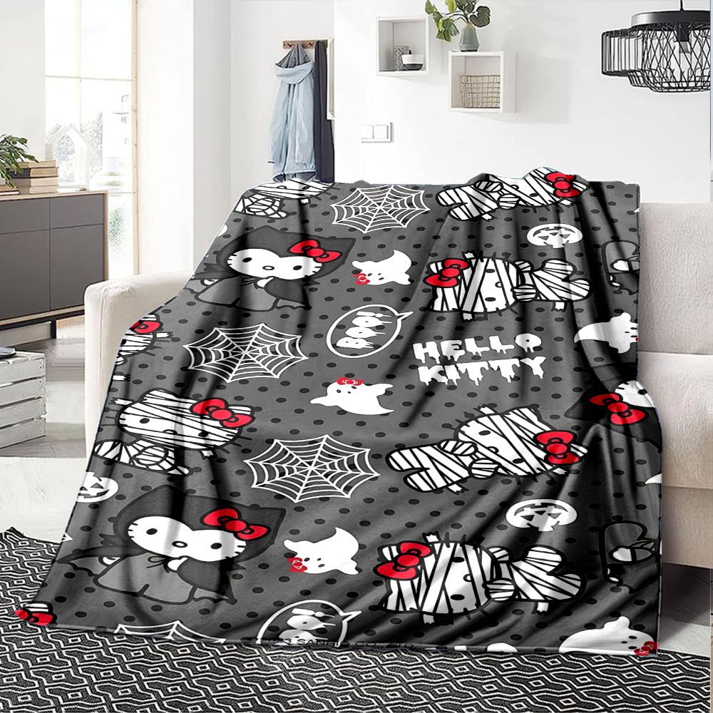 1 Stück Hello Kitty Halloween Decke Leichte Flanelldecke für Sofa Bett Reise Camping Wohnzimmer Büro Couch Stuhl 130cmx150cm gray