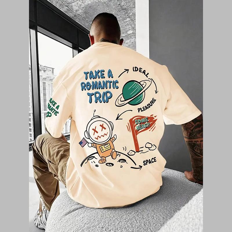 Neues Sommer Herrenmode T-Shirt Persönlichkeit Lustig Gekritzel Gedrucktes Herren T-Shirt Top 2XL gelb