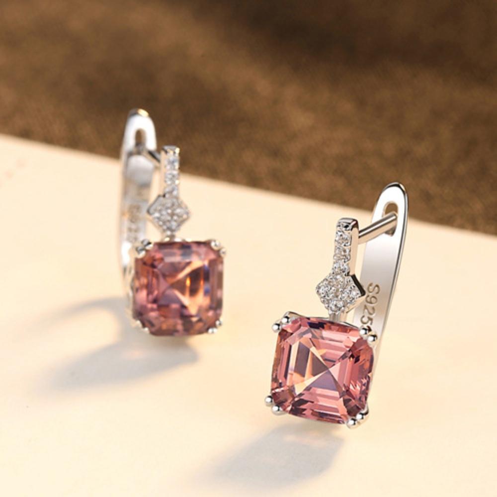 S925 Sterling Silber Ohrringe Frauen 7MM Morgan Square Mode Sommer 925 Silber Süße Ohrringe für Mädchen rosa