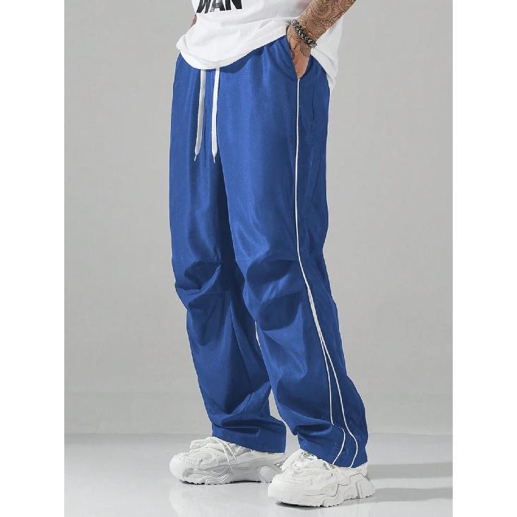Frühling und Sommer Neue Retro-Funktionshose Raffinierte Hose Herren Sportliche Freizeit-Hose Hongkong-Stil Locker Gerade Hose Herren M blau