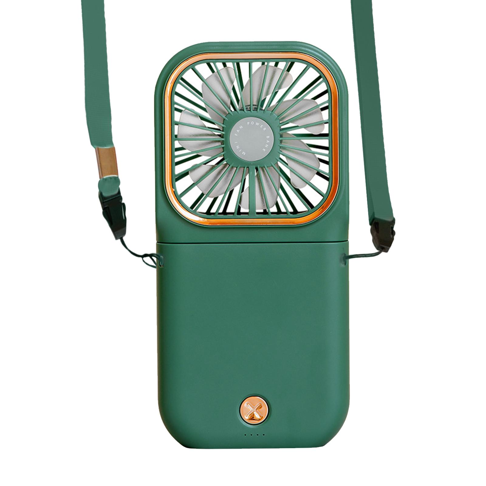 Halsketten-Ventilator, tragbare Mini-Ventilatoren, faltbarer hängender Ventilator, wiederaufladbarer USB-Ventilator mit 3 Geschwindigkeiten und Telefonhalter grün