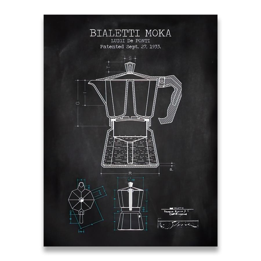 Kaffeekanne Patent Poster und Drucke Bialetti Moka Kaffee Blaupause Kunst Bild Leinwand Malerei Für Küche Wand Kunst Dekor A4 21x30cm No Frame