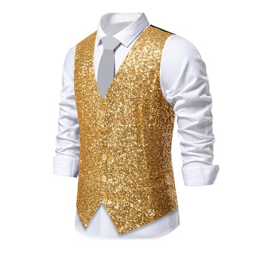 Herren Weste V-Ausschnitt Ärmellos Einreiher Weste Mantel Glänzende Pailletten Täglich Partys Nachtclubs Weste Mantel L goldgelb