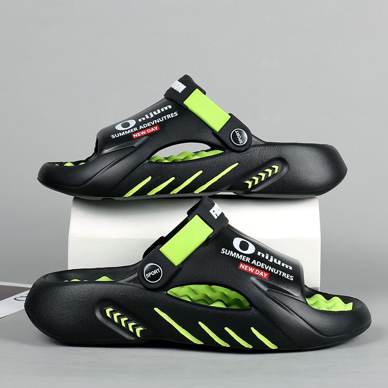 Sommer Herren Massage Hausschuhe Outdoor Sandalen Strand Bequeme Weiche Rutschen Indoor Freizeitschuhe Herren Sandalen 42-43 schwarz/grün