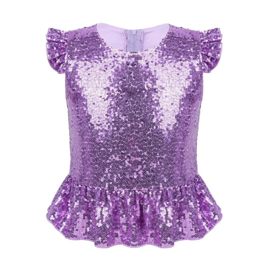 Mädchen Party Crop Tops Meerjungfrau Kostüm Pailletten Rüschen Sparkle Tank Top Weste für Halloween Karneval Geburtstag 3-4 Years lavendel