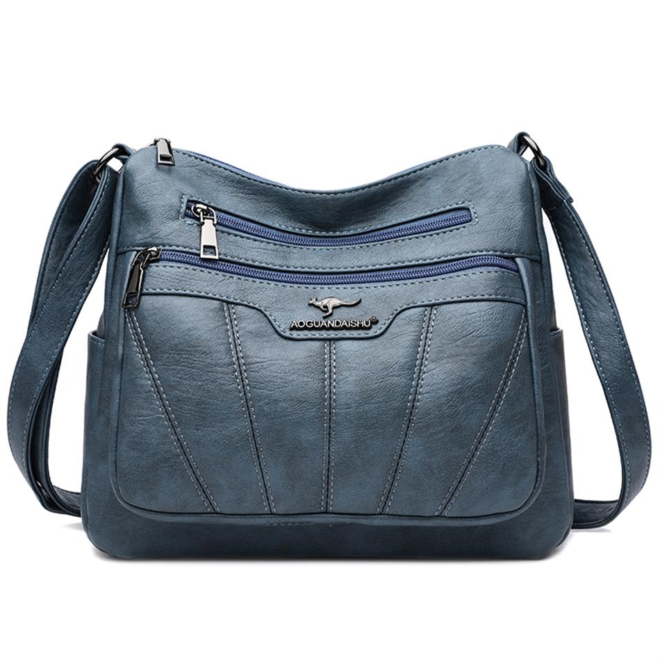 Weiche Leder Frauen Tasche Marken Designer Damen Handtasche Geldbörsen 2023 Luxus Weibliche Schulter Tasche Große Kapazität Umhängetaschen Sac blau