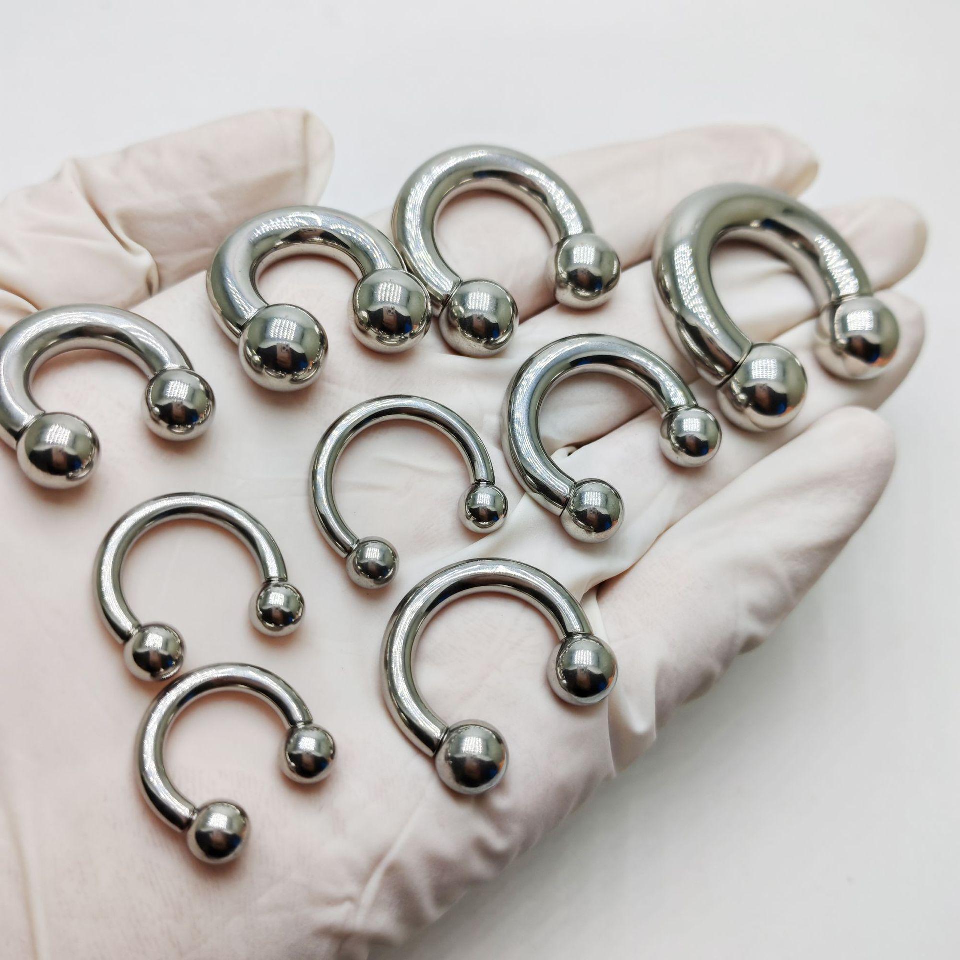 Großer Edelstahl Hufeisen Piercing Ring - Innengewinde, Mehrzweck Rod 6mm, Inner Diameter 12mm, Ball 10mm