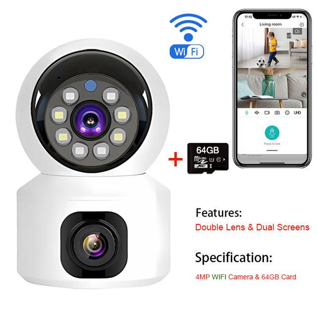 SIM-Karte 4G-Kamera Indoor Dual Lens Mini IP-Kamera 2K 4MP WIFI Drahtlose Sicherheit Nachtsicht Camara Videoüberwachung V380 Pro Wifi Cam Add 64GB