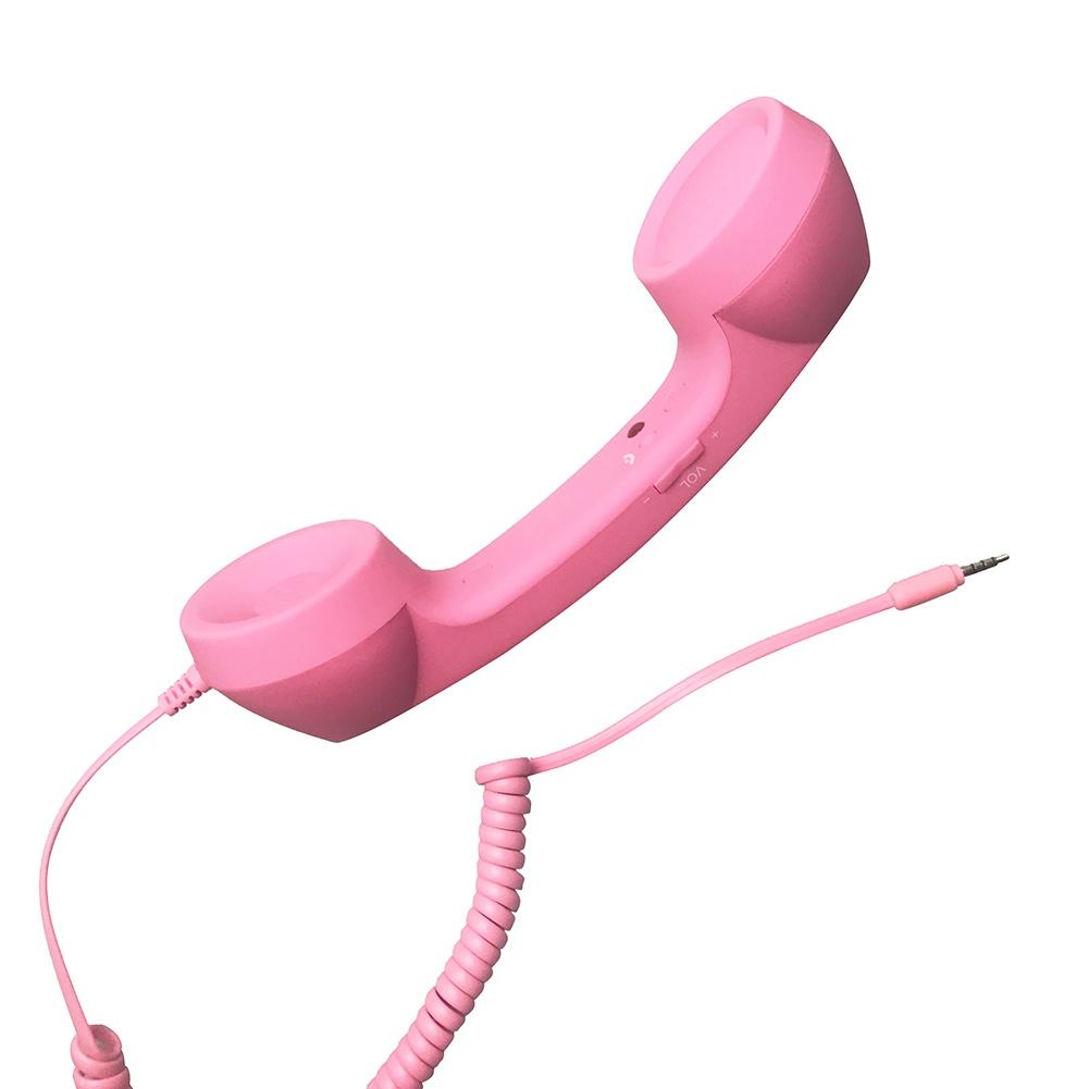 3,5 mm klassischer Komfort-Retro-Telefonhörer-Lautsprecher, Anruf-Mikrofon-Empfänger für iPhone und Android-Telefone, 7 Farben rosa