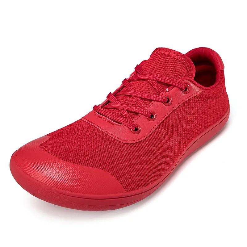 Herren Barfußschuhe mit breiter Zehenbox Mode Atmungsaktive Herren Canvas Sneaker Weiche Zero-Drop-Sohle Weiterer Zehenbereich Leichte Laufschuhe Herren 42 rot