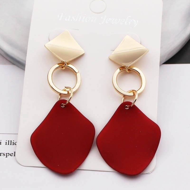 2PCS Neue Mode Ohrringe Damen Geometrische Ohrringe Punk Metall Ohrringe Grün Weiß Rot Schmuck Elegante 3 Farben Red-2pcs/1pair