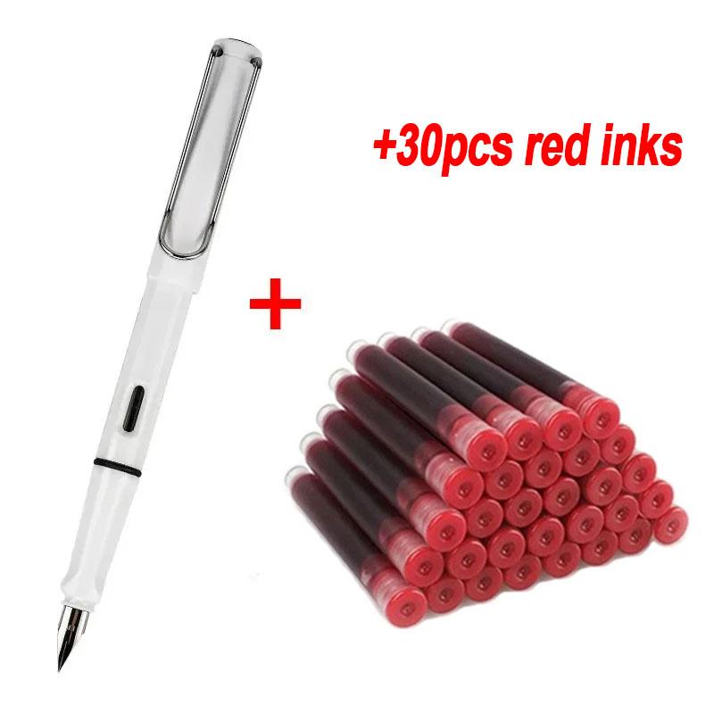 0,38 mm Füllfederhalter-Set mit 30 Tintennachfüllungen, Schulbedarf für Schüler, Kawaii-Briefpapier, Kalligraphiestift zum Schreiben 30pcs red inks weiß