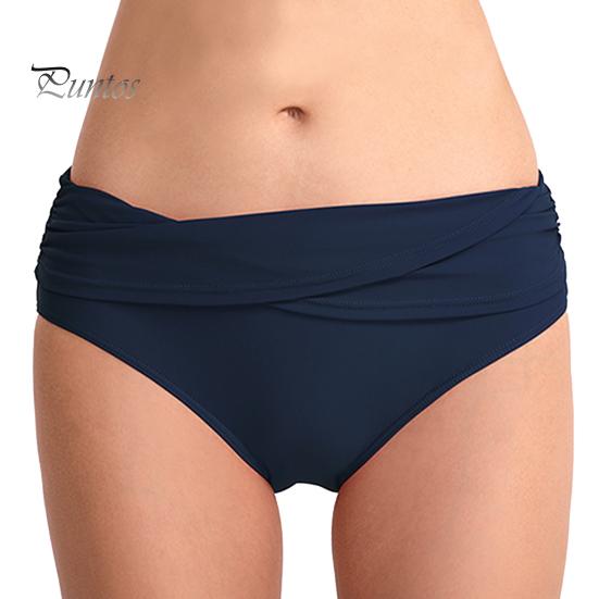 Damen Bikinihose mit mittelhohem Bund, volle Abdeckung, gerüschter Tankini-Badeanzug, Slip, Bauchkontrolle, Badeanzug, Badehose L navy blau