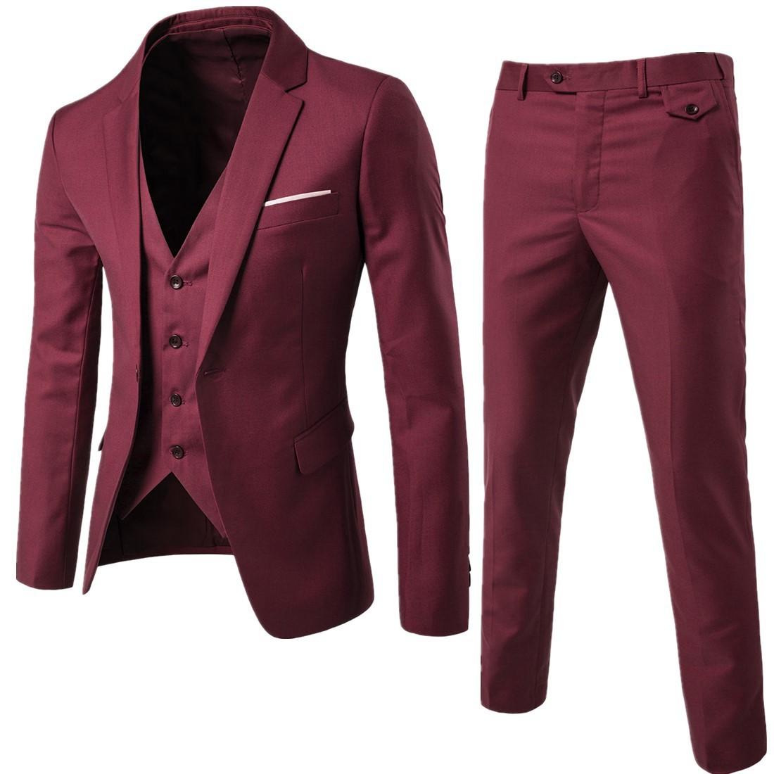 Business Casual Anzug Dreiteiliger Anzug Bräutigam Trauzeuge Hochzeitsanzug Anzug Herrenbekleidung Anzüge und Blazer XL bordeaux