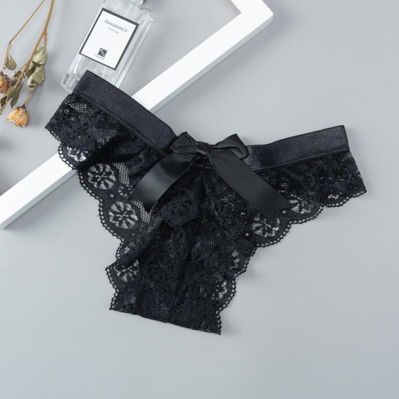 Sexy Spitzen-Tanga für Damen, Schmetterling, niedrige Taille, Höschen, transparenter Ausschnitt, Dessous, Damen-Slip, T-Rücken, Damenunterwäsche M schwarz