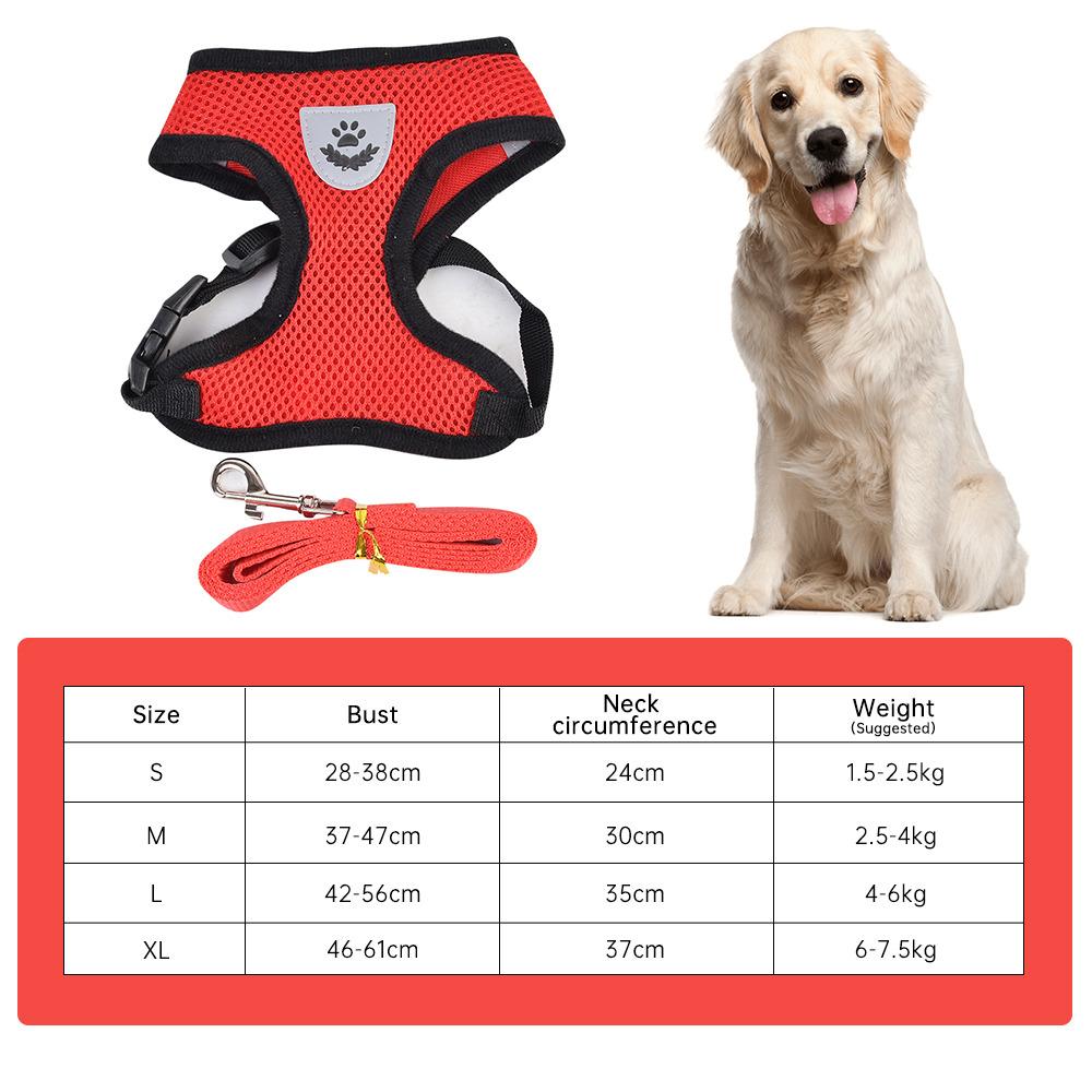 Verstellbares Hundegeschirr aus Nylon, reflektierend, weich, atmungsaktiv, kein Ziehen, Hundegeschirr, Weste, Haustiergeschirr und Leine zum Spazierengehen, Haustierbedarf XL rot