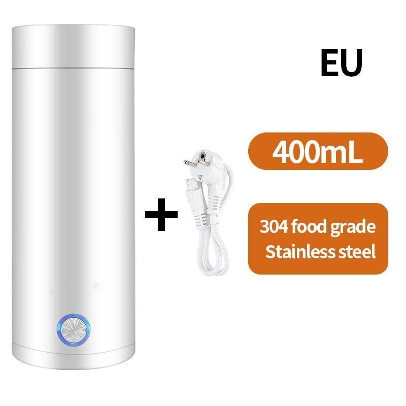 Tragbarer Wasserkocher, 400 ml, elektrischer Mini-Teekessel mit automatischer Abschaltung, tragbarer Wasserkocher aus Edelstahl für die Zubereitung von Tee und Kaffee EU weiß