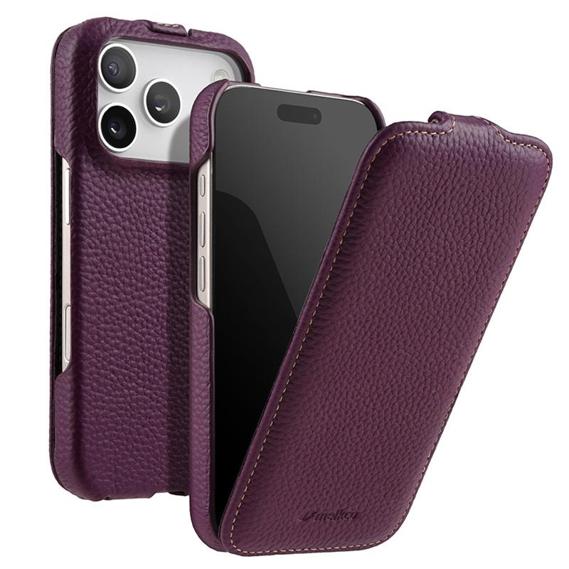 Melkco Echte Leder Magnetische Lade Flip Case für IPhone 17 Pro Max 17 Air Business Vertikal Öffnend Erste Schicht Rindsleder Abdeckung For iPhone 17 Air violett