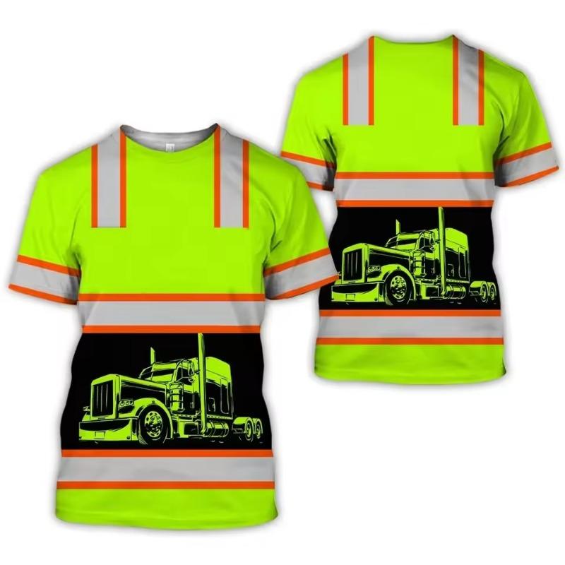 Arbeitskleidung Sommer Atmungsaktiv Herren T-Shirt 3D Druck Stil Trucker Sicherheit Transport Arbeitsuniform Übergröße Locker Tops L