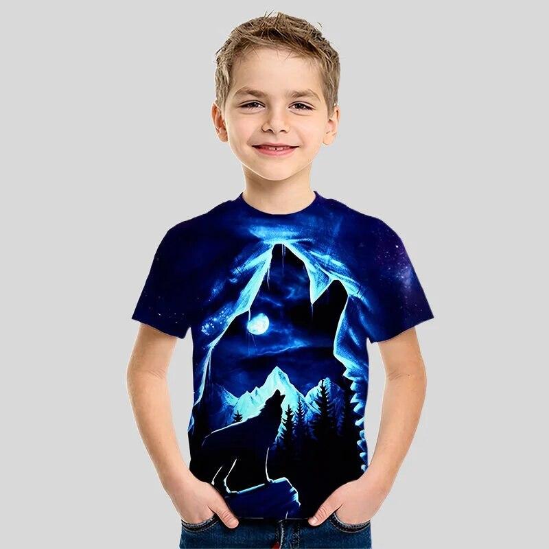 Sommer Kinder Kleidung 3D Wolf Und Warenkorb Gedruckt Cartoon T-shirt für Junge Tier T Shirt Jungen Mädchen Tops Tees kinder Kleidung 110