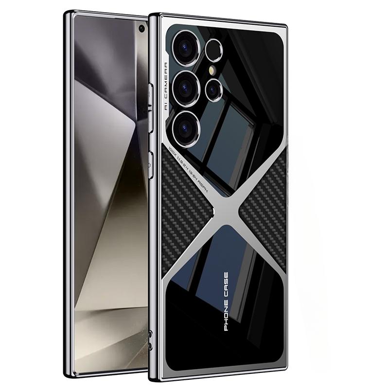 S25 S24 Ultra Galvanisiertes Schlichtes Leder Handyhülle für Samsung Galaxy S25 S24 S23 Ultra 5G PC+TPU Stoßfeste Schutzhülle Galaxy S24 Ultra