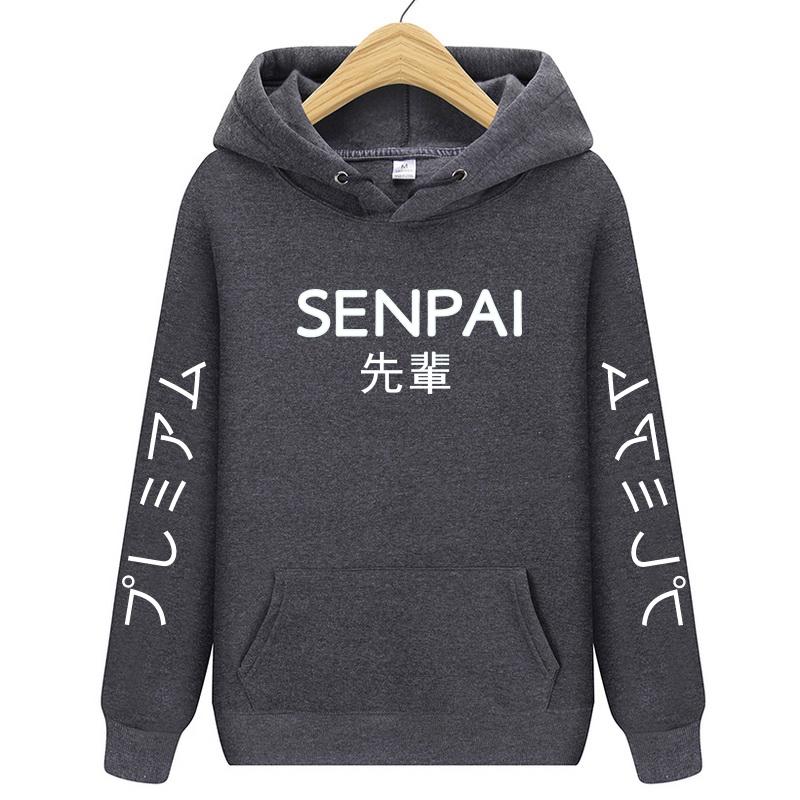 Mode Japanische Männer Hoodies Streetwear SENPAI Hoodie Sweatshirt Männer Frauen Hoodies Pullover XL dunkelgraue