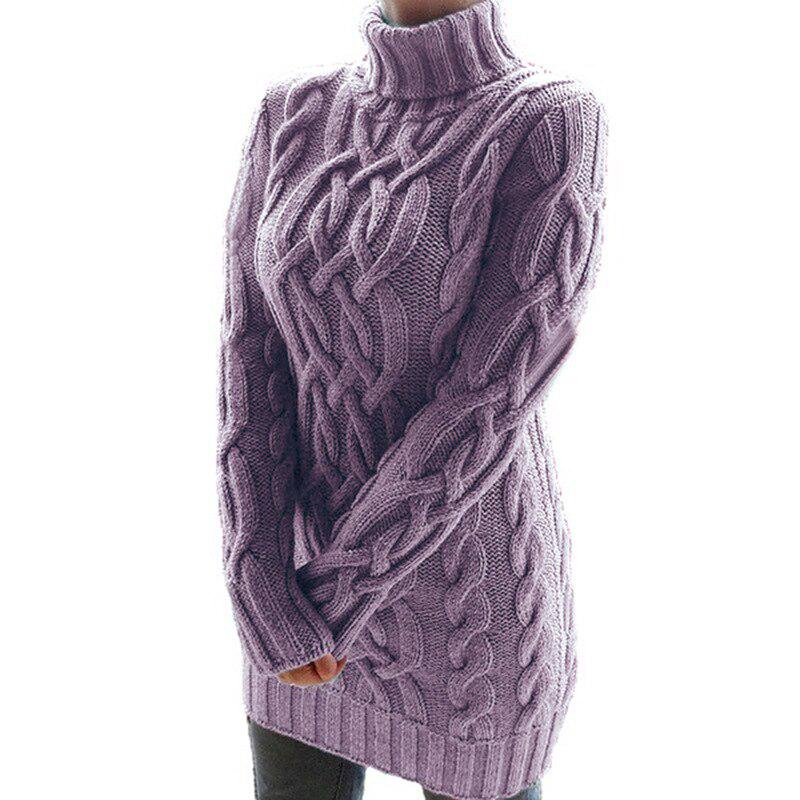 Herbst Winter Verdicken Pullover Kleider Für Frauen Rollkragen Langarm Gestrickte Retro Pullover Damen Pullover Pullover XXXL violett