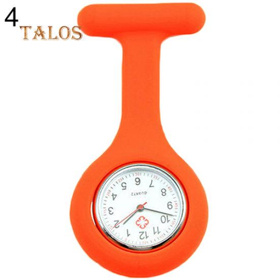 Niedliche, biegsame, weiche Krankenschwesteruhr aus Silikon mit Brosche, Taschenuhr, Tunika, Quarzuhrwerk orange