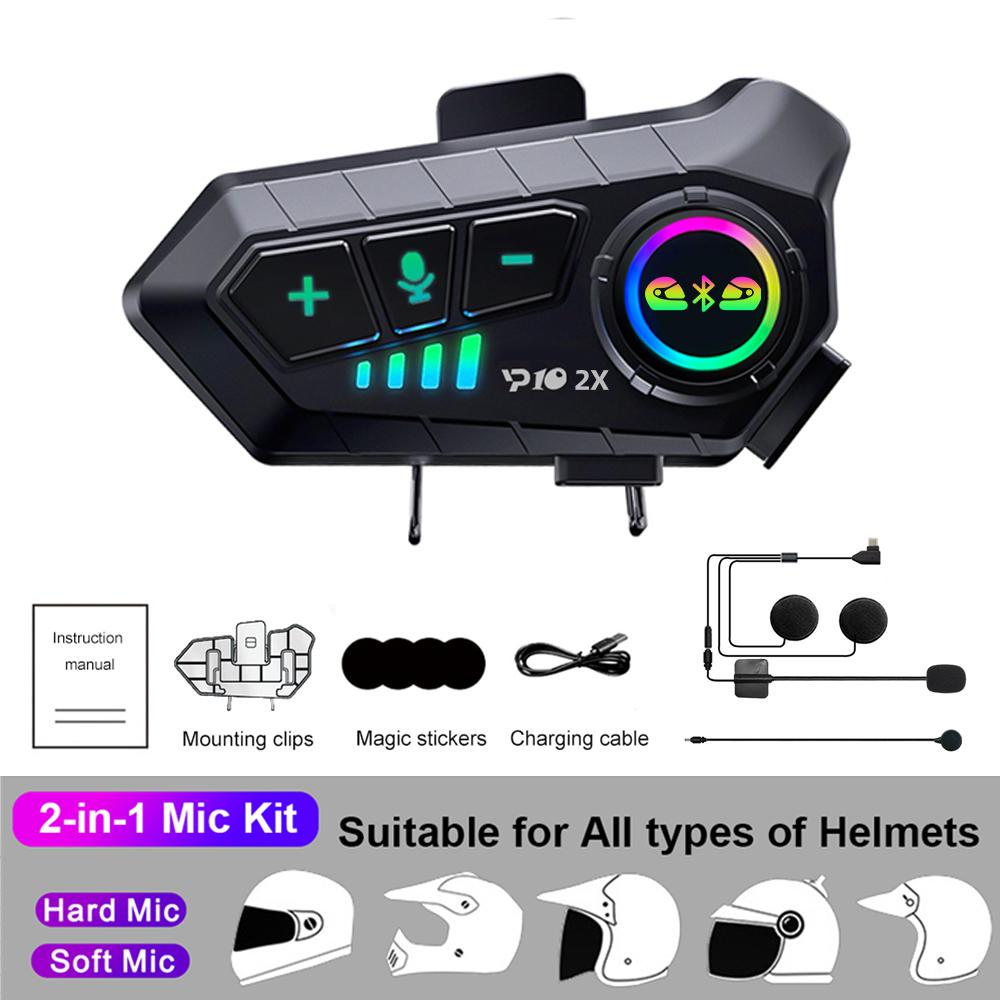 2 Stück Universal-Motorrad-Gegensprechanlage/Headset für 2 Fahrer Helm-Gegensprechanlage 300 m 2000 mAh Bluetooth 5.3 Kopfhörer-Gegensprechanlage 2-in-1-Mikrofon für alle Helme 1 set