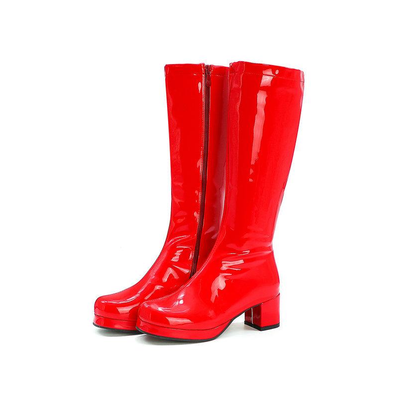 Damenstiefel Mode Plateau-Stiefel Cosplay Weiß Rot Kniehohe Stiefel für Damen Übergröße Reißverschluss Stiefel High Heel Schuhe 30-46 34